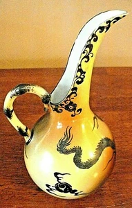 Vintage Porcelain Chinese Pitcher / Ewer w/ Dragon Silver Overlay & Accents - Picture 1 of 6