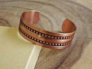 Pure Copper Arthritis Bracelet - Solid Copper Adjustable Cuff - Long Double Row - Picture 1 of 3