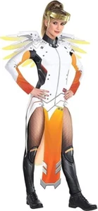 Overwatch Mercy Costume Small 2-4 Catsuit Gold Halo Headband & Wings New - Picture 1 of 3
