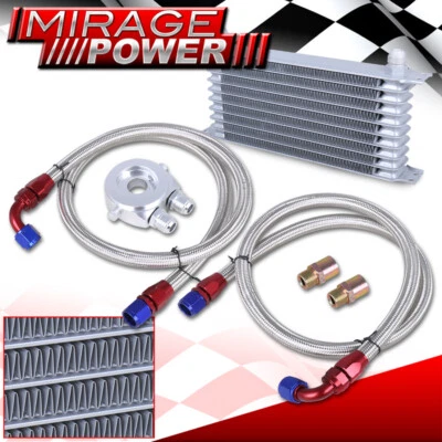Universal 9-Row JDM Aluminum Oil Cooler + Filter Adapter Plate Relocation Silver Foto 1 de 4
