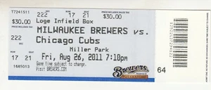 MILWAUKEE BREWERS vs Chicago Cubs 8/26/2011 Ticket Starlin Castro Career HR #11 - Picture 1 of 1
