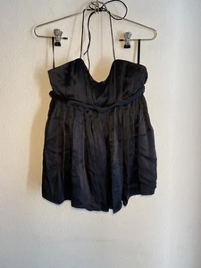 Alice+Olivia 100% Silk black Pleat halter Spaghetti Strap top W/Corset Blouse S - Picture 1 of 6