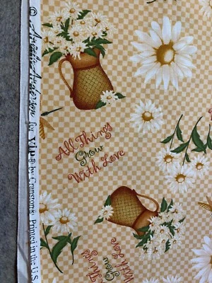 Tela Algodón Margaritas Margarita Dorado Todas las cosas crecen con amor Jardín Foto 1 de 4