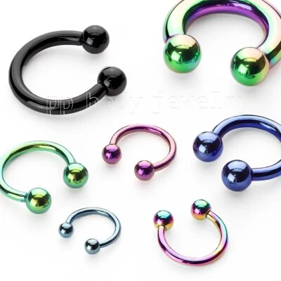 PAIR Anodized Surgical Steel Horseshoe Circular Barbell Earrings Labret Septum - Image 1 of 4