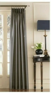 Curtainworks Marquee Faux Silk Pinch Pleat Curtain Panel, 30 by 120", Pewter - Picture 1 of 3