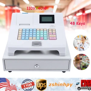 LED Electronic Cash Register 48 Keys POS System w/ Drawer For Supermarket Retail - Picture 1 of 8