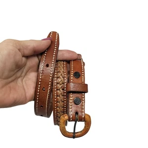 Cinturón De Colección Hecho a Mano Coñac Trenzado Cuero Occidental 28" Vaquera Country Boho - Imagen 1 de 16