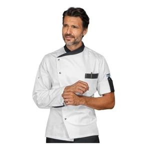 Giacca Cuoco Unisex Manhattan Bianca e Nera a Manica Lunga - ISACCO - Pizzaiolo - Imagen 1 de 3