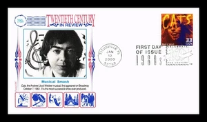 US COVER CATS MUSICAL SMASH 1980S CELEBRATE CENTURY FDC PANDA THERMOGRAPHED - Picture 1 of 2