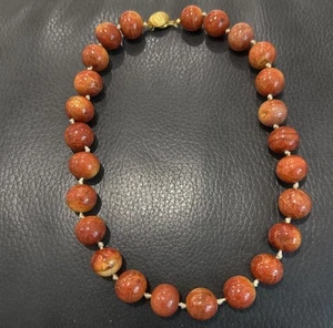 VTG Les Bernard Brick Red Lucite Knotted Cord, Bead Necklace 17” - Picture 1 of 9