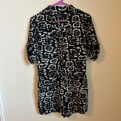 All Saints black white 100% Silk Playsuit Jumpsuit UK 6- US 6 Romper - Image 1 of 4