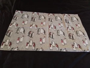 Pottery Barn Standard Pillowcase Gray Penguin Print Red White Scarves Winter - Picture 1 of 10