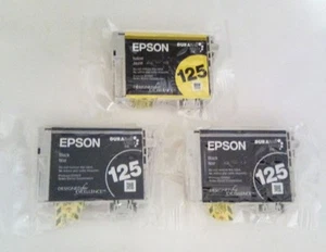 3-EPSON #125 2 "BLACK" & 1 YELLOW INK CARTRIDGE, GUARANTEED TO WORK - Photo 1/1