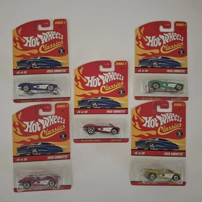 LOT [5] 2006 HOT WHEELS SERIES 2 CLASSICS 1958 CORVETTE; 5/6 KNOWN COLORS - Image 1 of 4