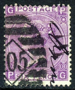 GB QV 1869 6d. Placa violeta opaca 8 PG Wmk spray SG 108 (especificación J76[1]) VFU - Imagen 1 de 2