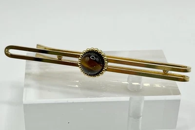 复古 Anson 金色领带夹条老虎眼石中世纪 2 英寸无品牌 — 第 1/4 张图片