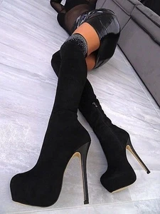 Lavie Original Tacones Altos Sobre la Rodilla OTK Stretch Plataforma Botas Ne... - Imagen 1 de 7