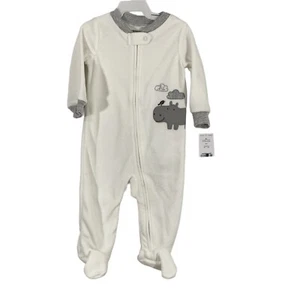 Carters Infant Boys White Pig Print Fleece Footed Sleepwear One Piece Set Sz 9M - Picture 1 of 9
