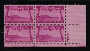 1952 Sc C46 80c plate block of 4 MNH rarest plate number 24594LR Durland CV $37 - Picture 1 of 1
