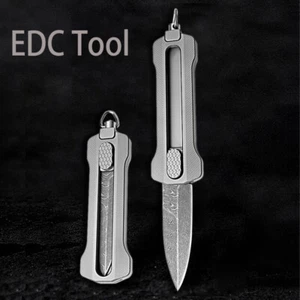 Coltello utilità EDC lega di titanio/damascato portatile campeggio esterno multiutensili - Foto 1 di 23