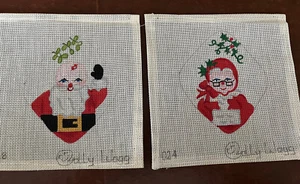 2 VTG Polly Wogg Santa & Mrs Kiss Under Mistletoe Ornament HP Needlepoint Canvas - Picture 1 of 5