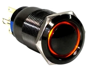 19mm Black Stainless Momentary Dome Push Button AMBER LED  Halo Switch - Picture 1 of 1