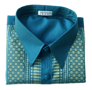 Traditional Thai Silk Men's Shirt Embroidered Short Sleeve Casual Regular Collar - Picture 1 of 30