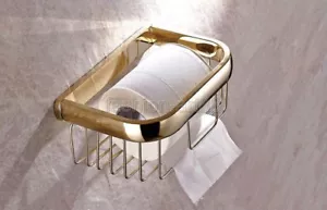 Gold Brass Toilet Paper Roll Holder Bathroom Cosmetic Shelf Storage/Rack fba532 - Picture 1 of 8