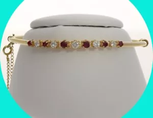 Diamond Ruby Bangle Bracelet 1.0CT 14K YG Fits to 6 ¾” - Picture 1 of 8