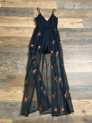 PARVENUE Black floral Romper Dress Size S - Image 1 of 4