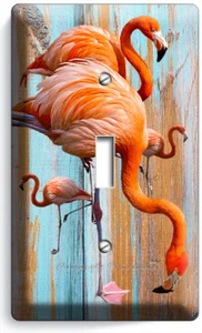 TROPISCHER ROSA FLAMINGO ABGENUTZTES HOLZ 1 GANG LICHTSCHALTER WANDTELLER ZIMMERDEKO - Bild 1 von 1