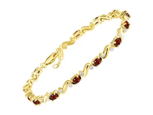 PULSERA TENIS RYLOS GRANATE Y DIAMANTES CHAPADA EN ORO AMARILLO PLATA 7-8" - Imagen 1 de 6