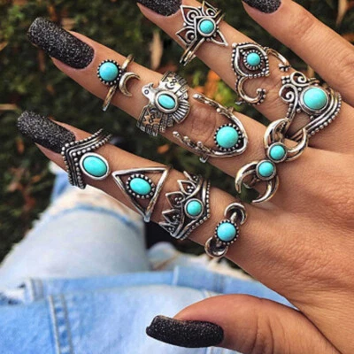 44pcs Wholesale Lots Fashion Jewelry Mixed Turquoise Alloy Lady's Rings - Image 1 of 4