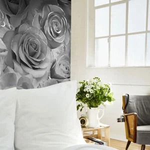 MADISON ROSE GLITTER FLORAL WALLPAPER GREY SILVER - MURIVA 139520 - Picture 1 of 4