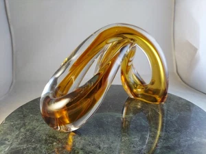 Murano Style Hand Blown Amber Infinity Glass Statue 9" x 5" MCM Hand Made Art - Picture 1 of 13