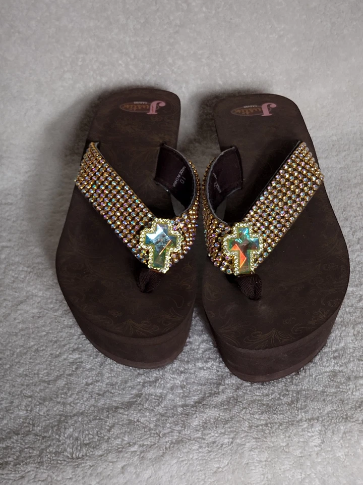 Sandálias de espuma Justin Ladies strass Bling wedge tamanho 10 mais de 500 strass. - Imagem 1 de 4