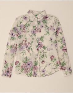 BENETTON Womens See Through Shirt UK 14 Medium White Floral AE03 - Picture 1 of 3