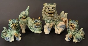 4 Vintage Okinawa Shisa Japanese Guardian Foo Dog Ryukyu Pottery Figurine 5.5-9” - Picture 1 of 24