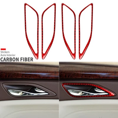 Cubierta de manija de puerta interior de fibra de carbono roja 4 piezas para Cadillac SRX 2010-2016 Foto 1 de 4