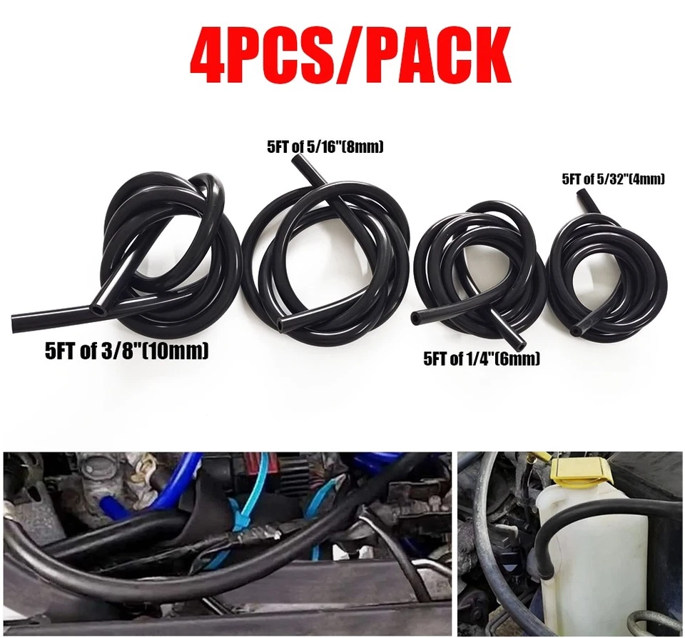 Kit de línea de manguera de tubo de vacío de silicona 4* automotriz 5/32" 1/4" 5/16" 3/8" ID negro Foto 1 de 4