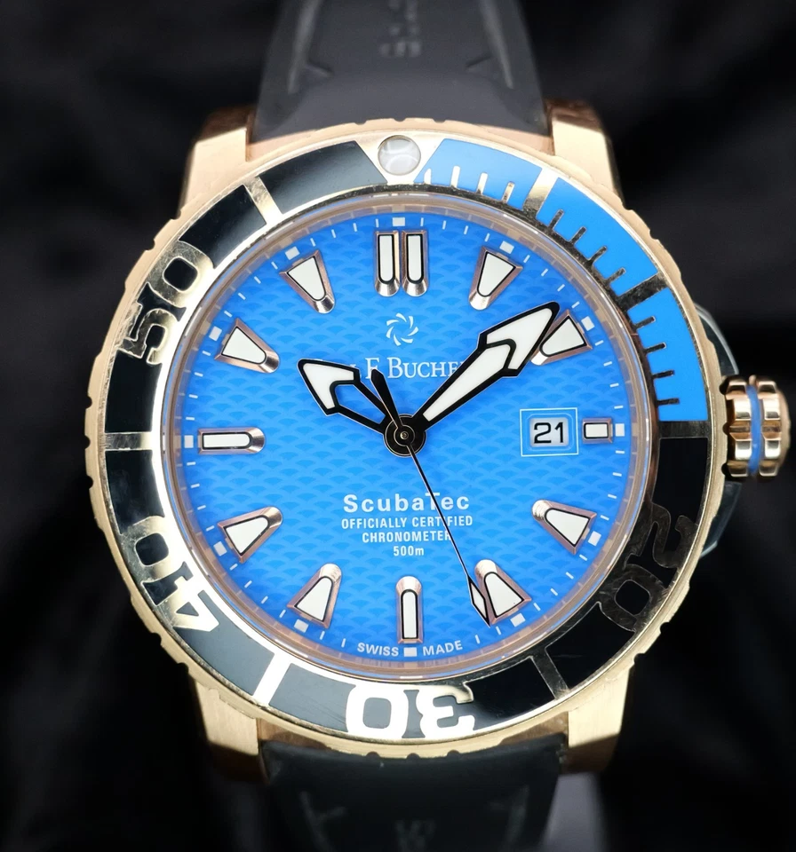 Carl F. Bucherer Patravi ScubaTec dorado 00.10632.22.53.01 44 mm esfera azul con garantía Foto 1 de 4
