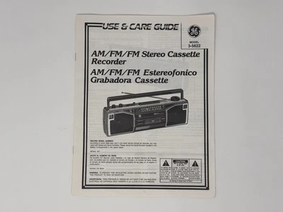 Grabadora de casete estéreo AM/FM modelo 3-5622 manual guía de uso y cuidado GE Foto 1 de 2