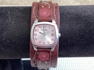 Fossil Ladies Date Cuff Watch JR8780 Pink Ombré Dial Leather Embroidered Strap - Picture 1 of 12