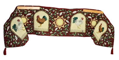 Vintage Table runner Roosters Tapestry 70 X 12.5 Country Kitchen Tassel USA made - Image 1 of 4