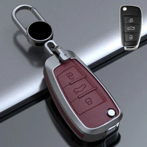 1x For Audi A3 A4 Q5 Q7 A6 S3 S4 S6 RS Zinc Alloy Leather Car Key Fob Case Cover - Bild 1 von 12
