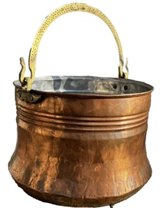 Copper Hammered Cauldron Kettle  Brass Snake Head Handle Brazed Seams Tin Lined - Bild 1 von 21