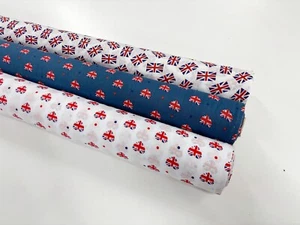 Union Jack Scatter Fabric Polycotton Poplin British Flag for Bunting Dressmaking - Picture 1 of 17
