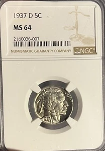 1937-D NGC MS64 Buffalo Nickel - Picture 1 of 4