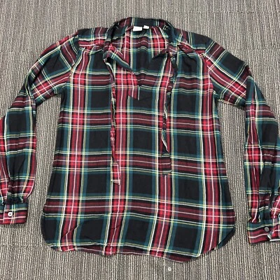 Camisa feminina de flanela Gap XS xadrez tartan vermelha Natal gola V feriado - Imagem 1 de 4
