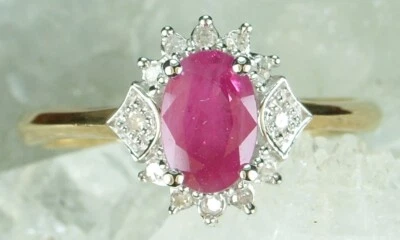 NEW Genuine Solid 9CT Yellow Gold Real Natural Ruby Diamond Dress Ring Siz J 1/2 - Image 1 of 4